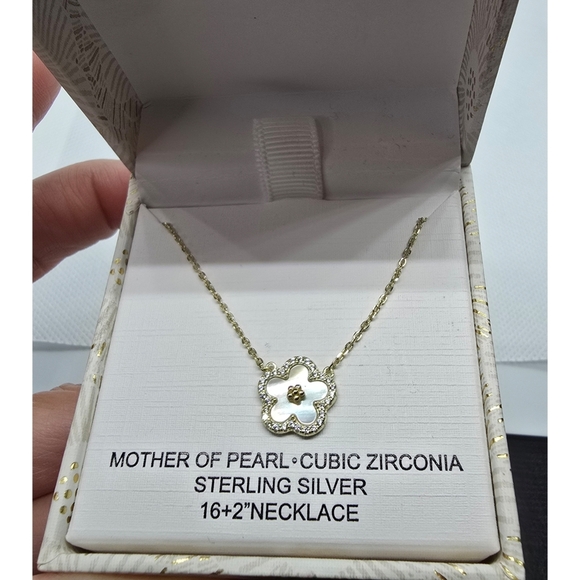 Rachel Zoe Mother of Pearl Cubic Zirconia Necklace – Sterling Silver – 16”+2” - Picture 3 of 10